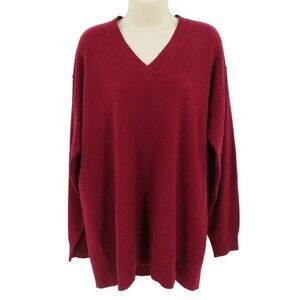 Joseph Womens Large Red V Neck Tunic Sweater All Soft Wool Pullover Tight Knit